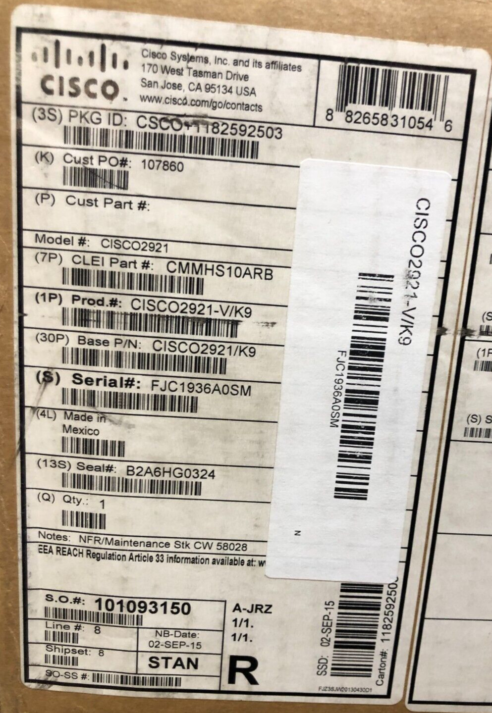 CISCO 2921-V/K9 V03 / NEW / FACTORY SEALED