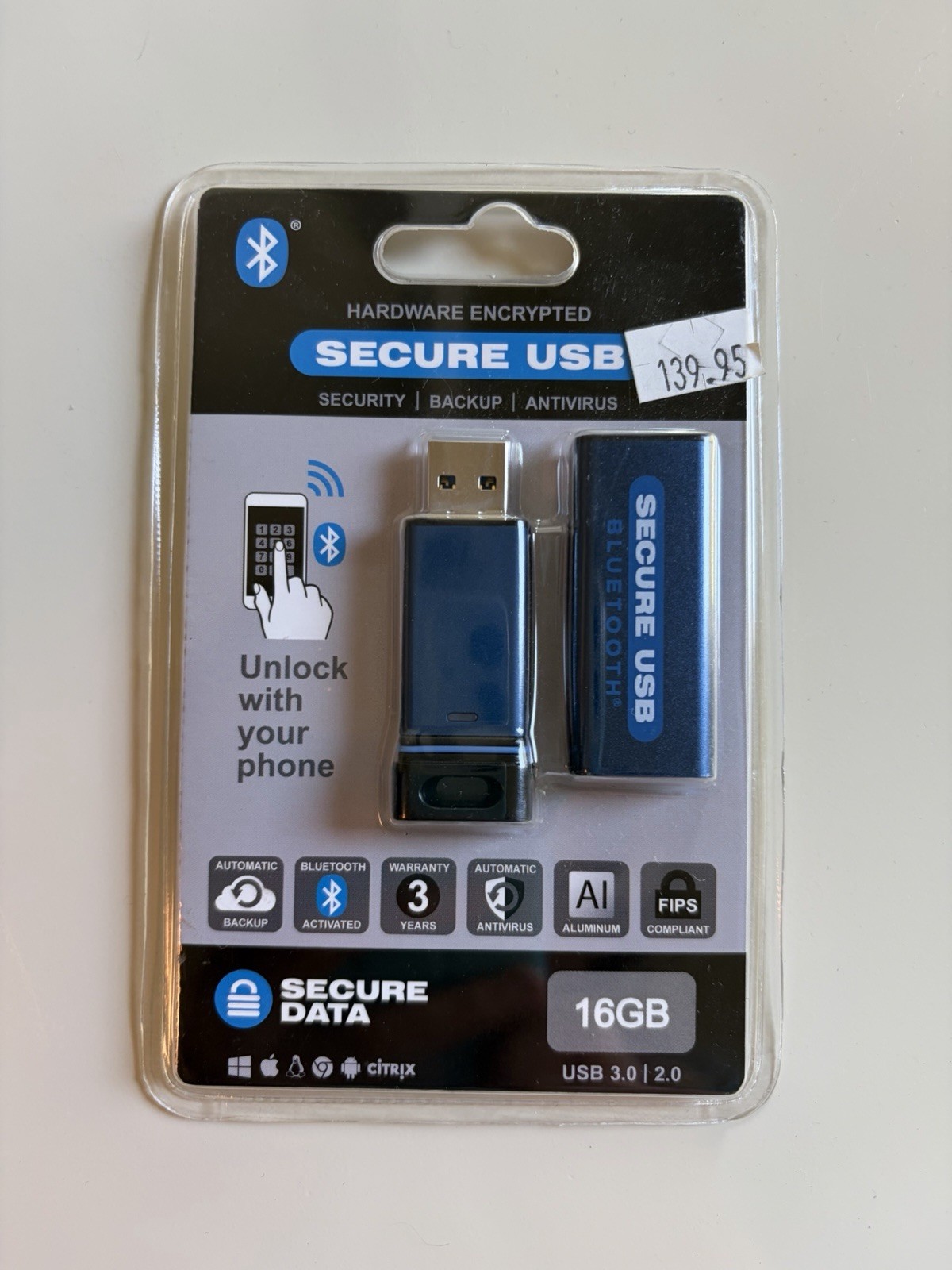 SecureData SecureUSB BT 16GB Encrypted USB Flash Drive FIPS 140-2 NEW SEALED