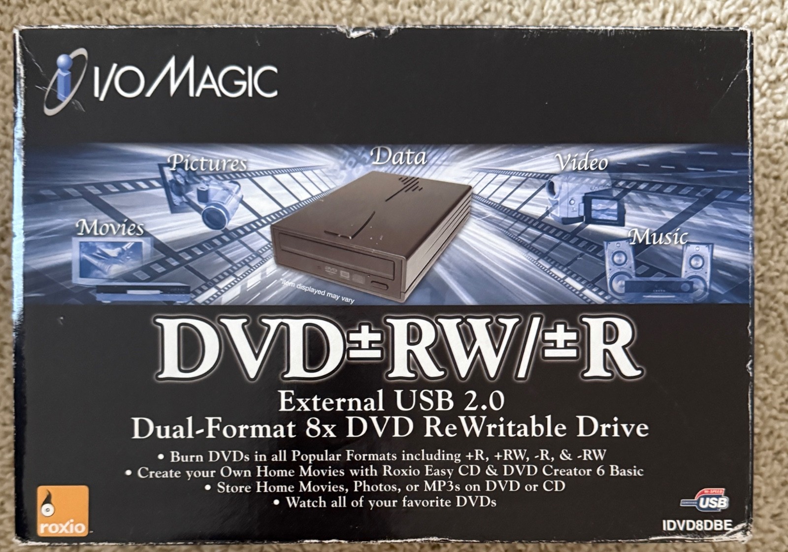 I/O MAGIC External USB dvd CD CDRW 24x Drive I/O Magic 8x Model IDVD8DBE