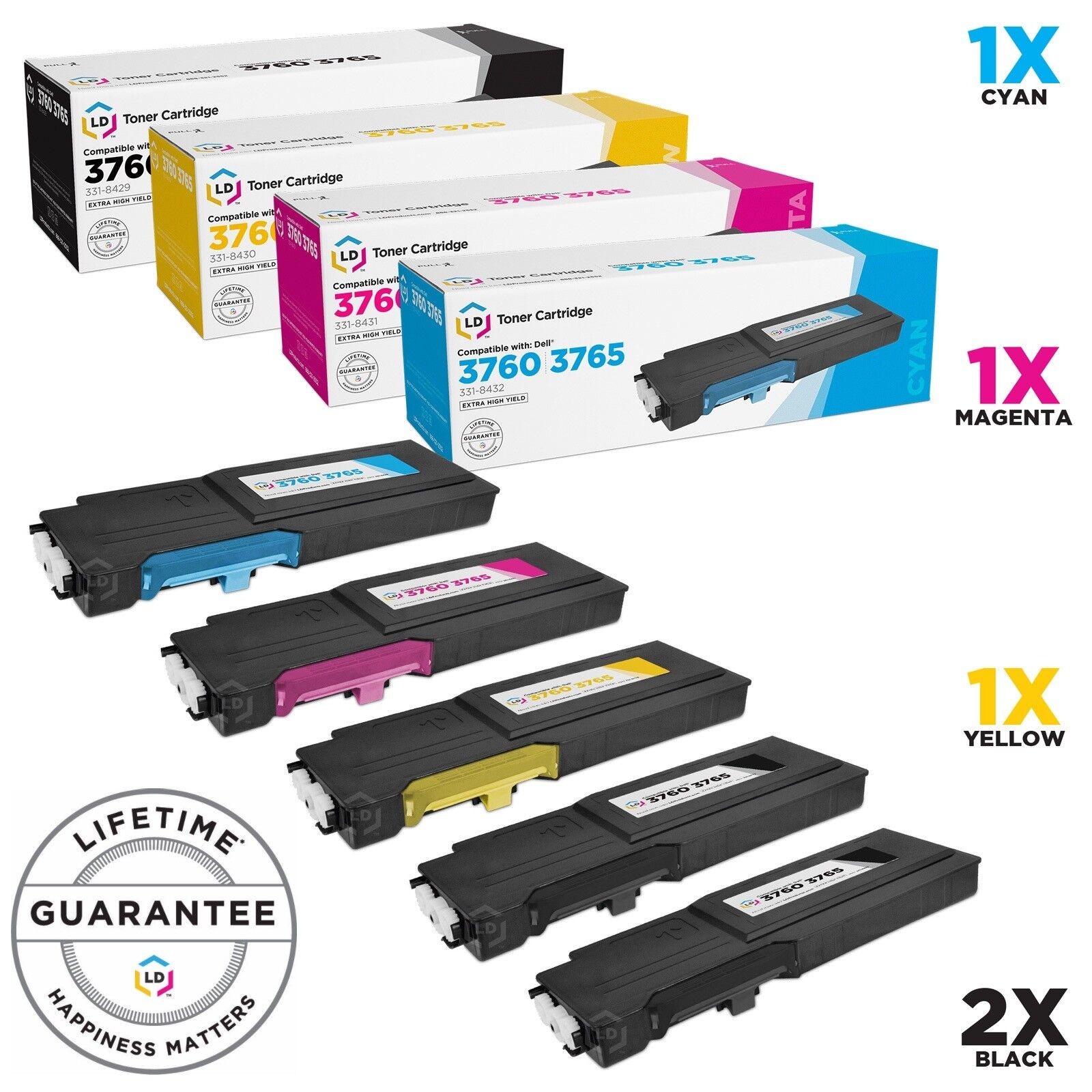 LD 5pk Comp Toner for Dell C3760 C3765 331-8429 331-8432 331-8431 331-8430