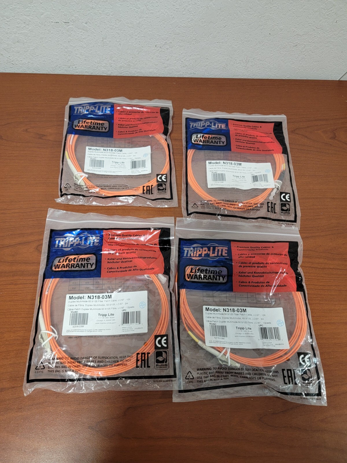 4x Lot TRIPP-LITE N318-03M Fiber-Optic Cables - NEW