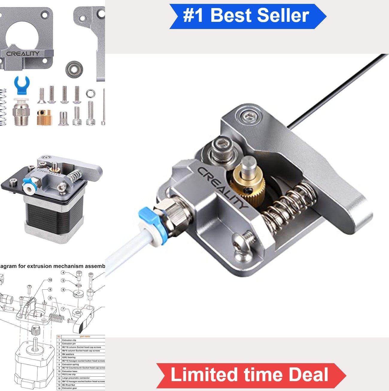Metal 3D Printer Extruder Upgrade Aluminum Alloy 1.75mm Filament Feeder for