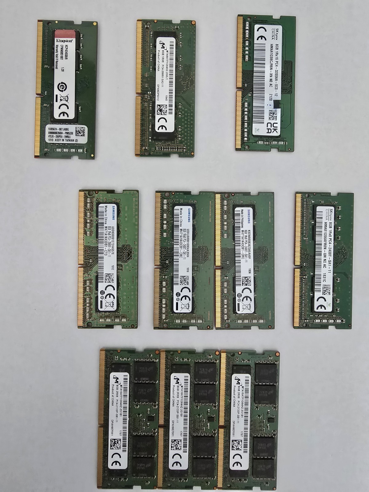 [ BULK LOT OF 10 ] UNITS of 8GB DDR4 Laptop RAM SAMSUNG, HYNIX etc 