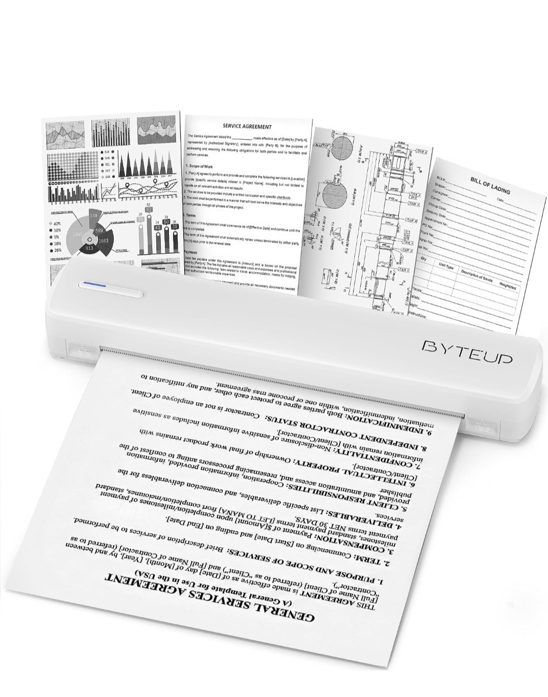 ByteUp C80 Portable Thermal Printer USB-C B&W for A4 Letter Legal Paper