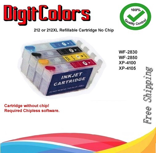 212 212XL Alternative Refillable Cartridge  No Chip WF-2830 WF-2850 XP-4100 4105
