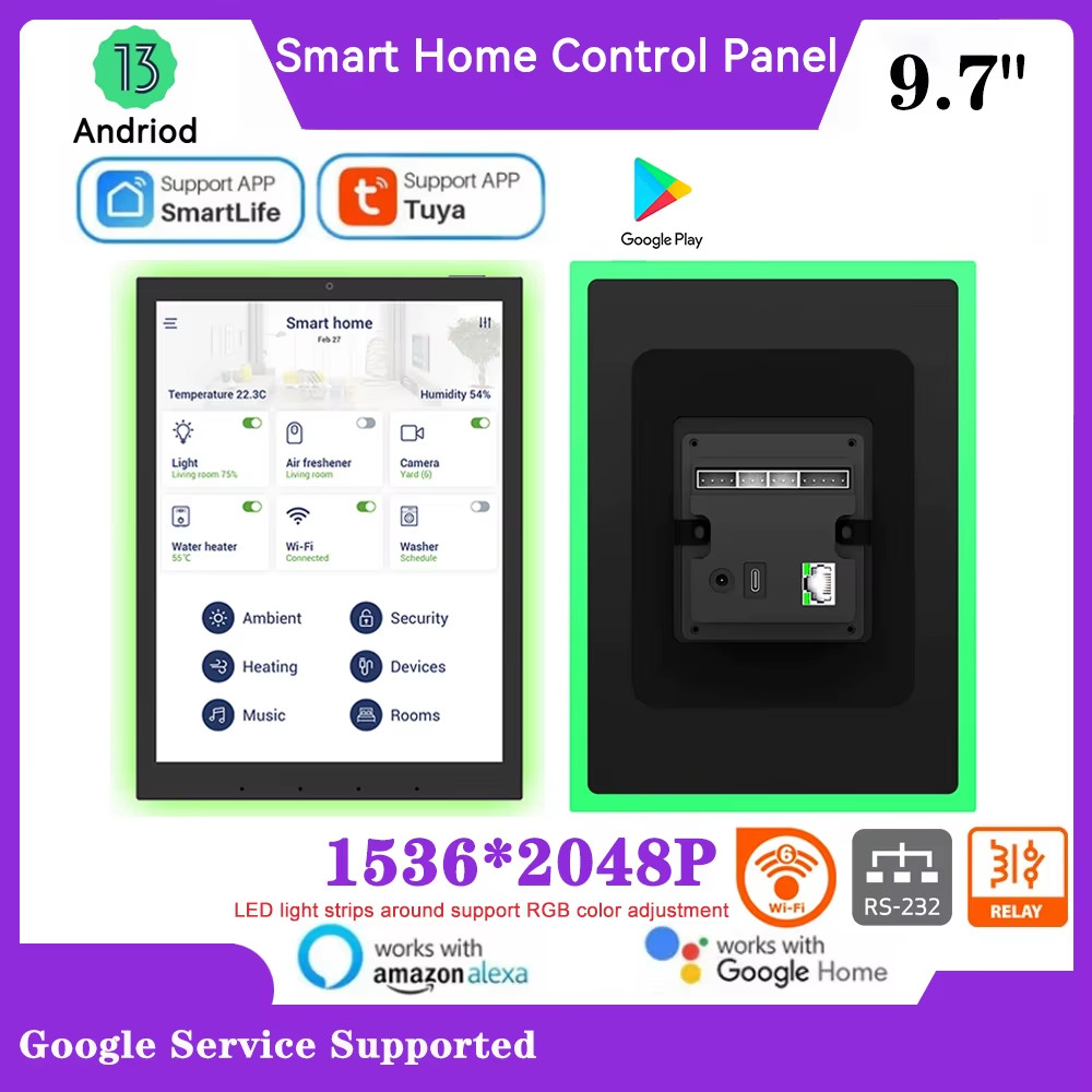 9.7 inch Smart Home Control Panel Android 13 POE Tablet 2K Screen 1536*2048P,LED