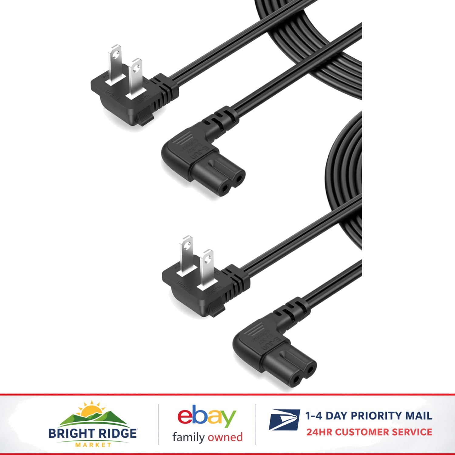 10-Foot Non-Polarized Power Cord 2-Pack with 90-Degree Angle Plug Design