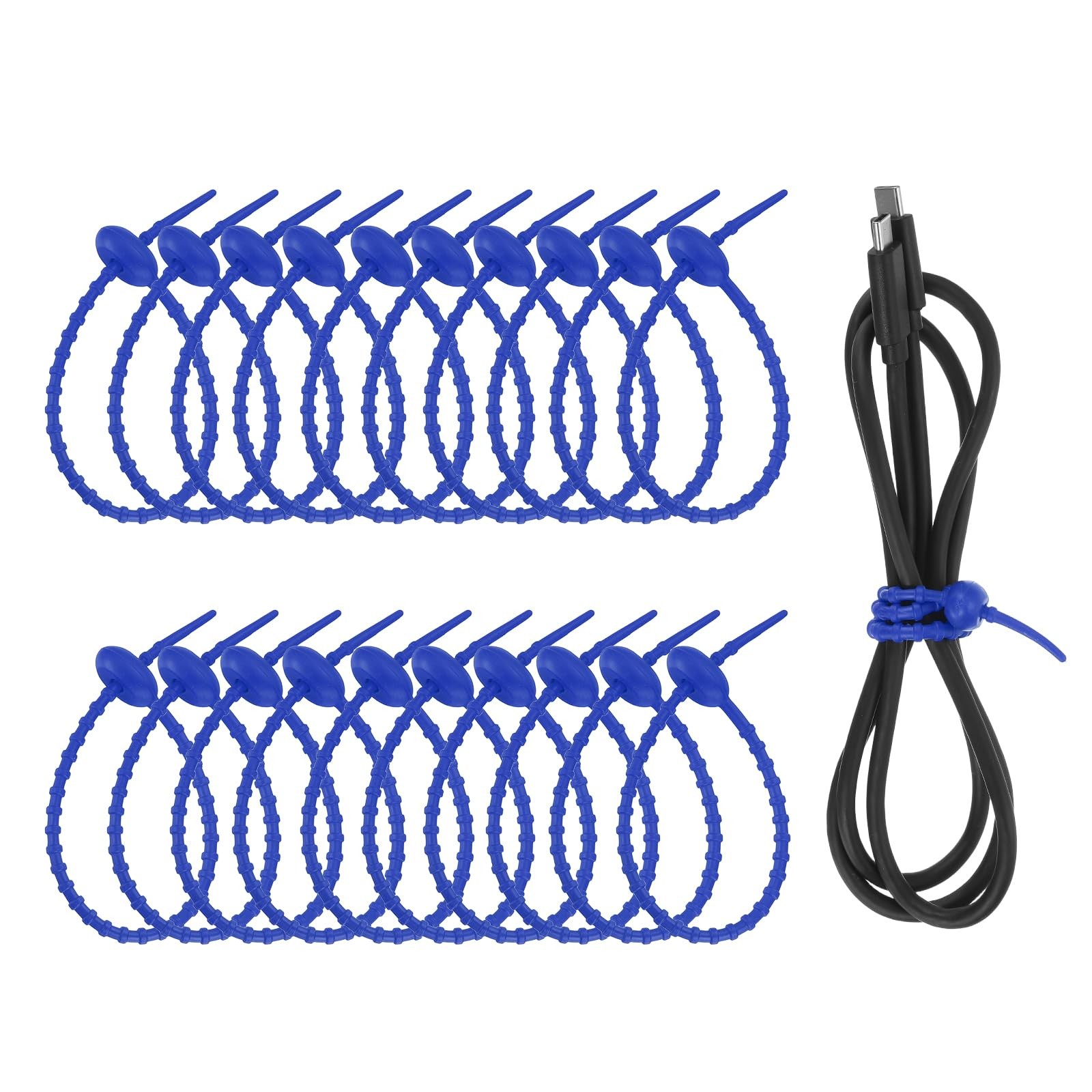 uxcell 20 Pcs Silicone Ties Bag Clip, 8.5 Inch Multi Purpose Black Blue