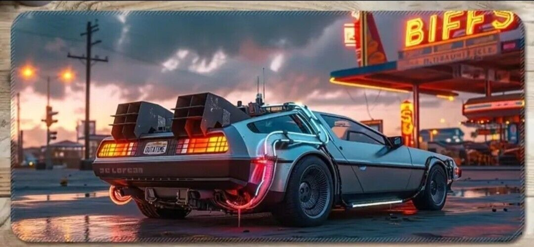 DeLorean Back to the Future 12x24 High Quality Stitched Desk Mat Mouse Pad