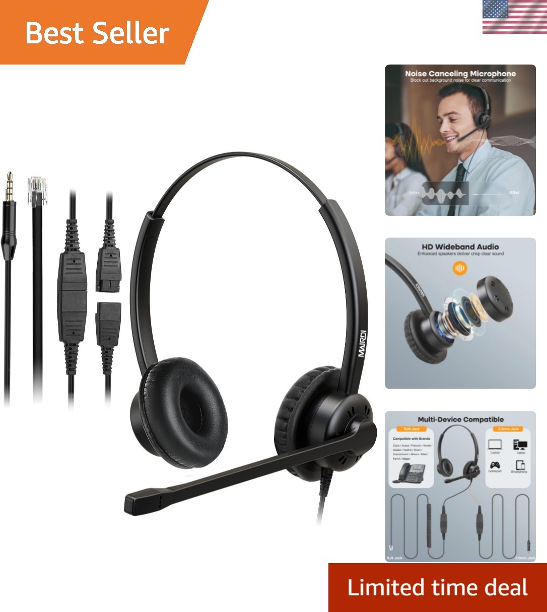 Ergonomic Office Headset with Superior Sound Quality & Quick Disconnect Feature