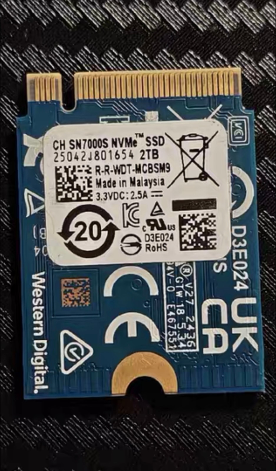 WD CH SN7000S  2TB M.2 2230 SSD NVMe PCIe 4.0x2 For Xbox Expansion Card Healt