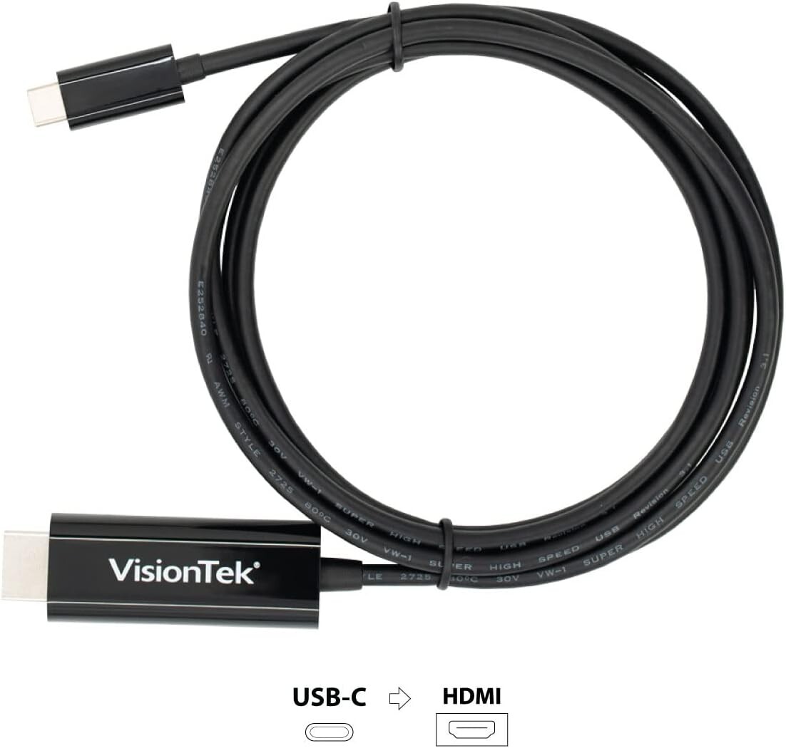 VisionTek USB-C to High Speed HDMI 2.0 Active 2 Meter Cable, Male to Male
