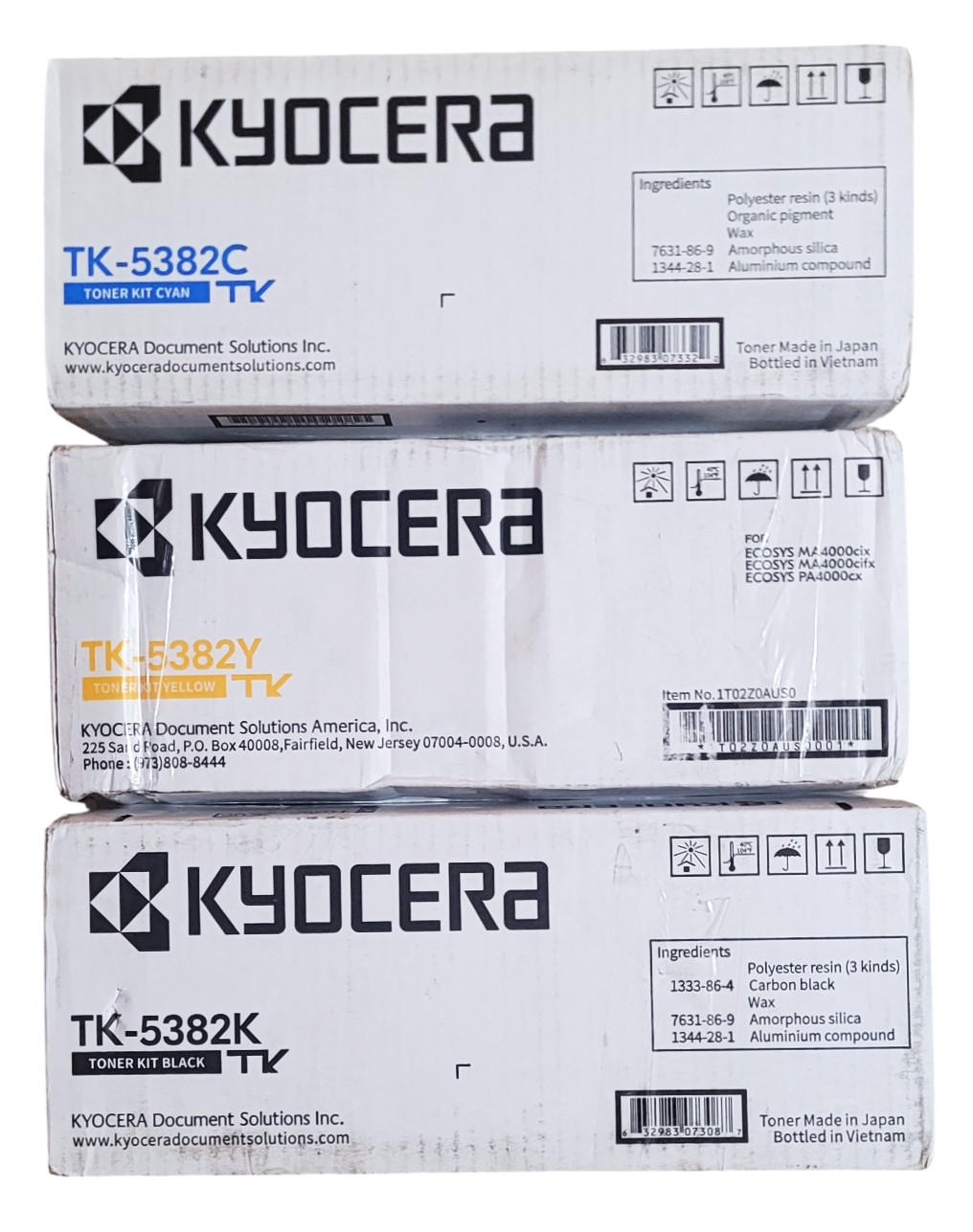 Kyocera TK-5382 TK-5382Y TK-5382C TK-5382K Toner Cartridge Lot of 3 Rough Boxes