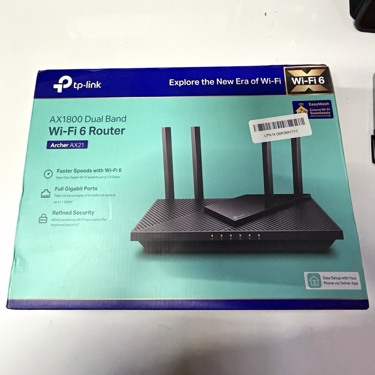 TP-LINK Archer AX21 AX1800 Wi-Fi 6 Dual-Band Router WPA3 4-Port Black