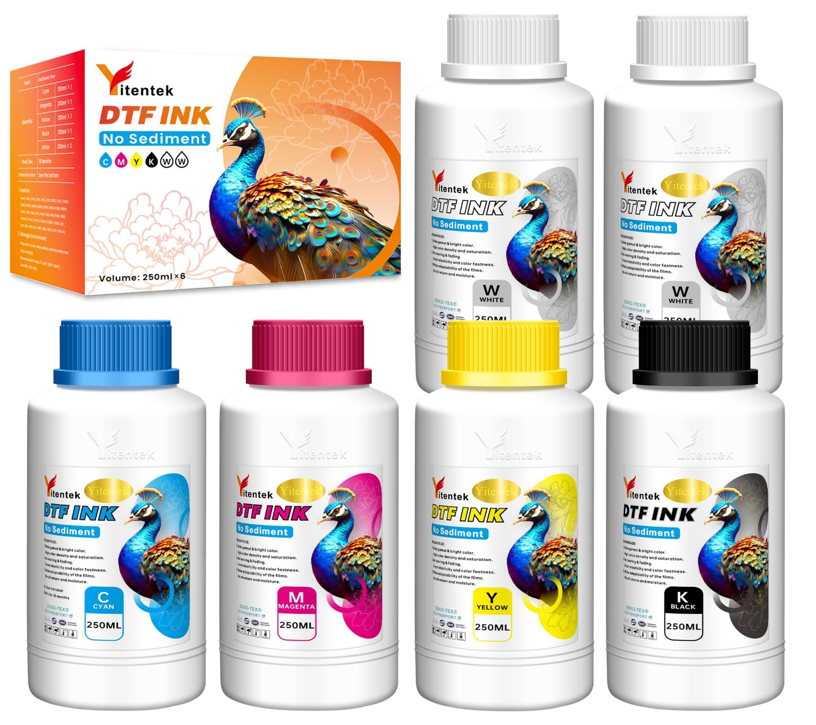 Yitentek No Sediment DTF Ink 1500ML, DTF Transfer Ink for PET Film, Pigment I...