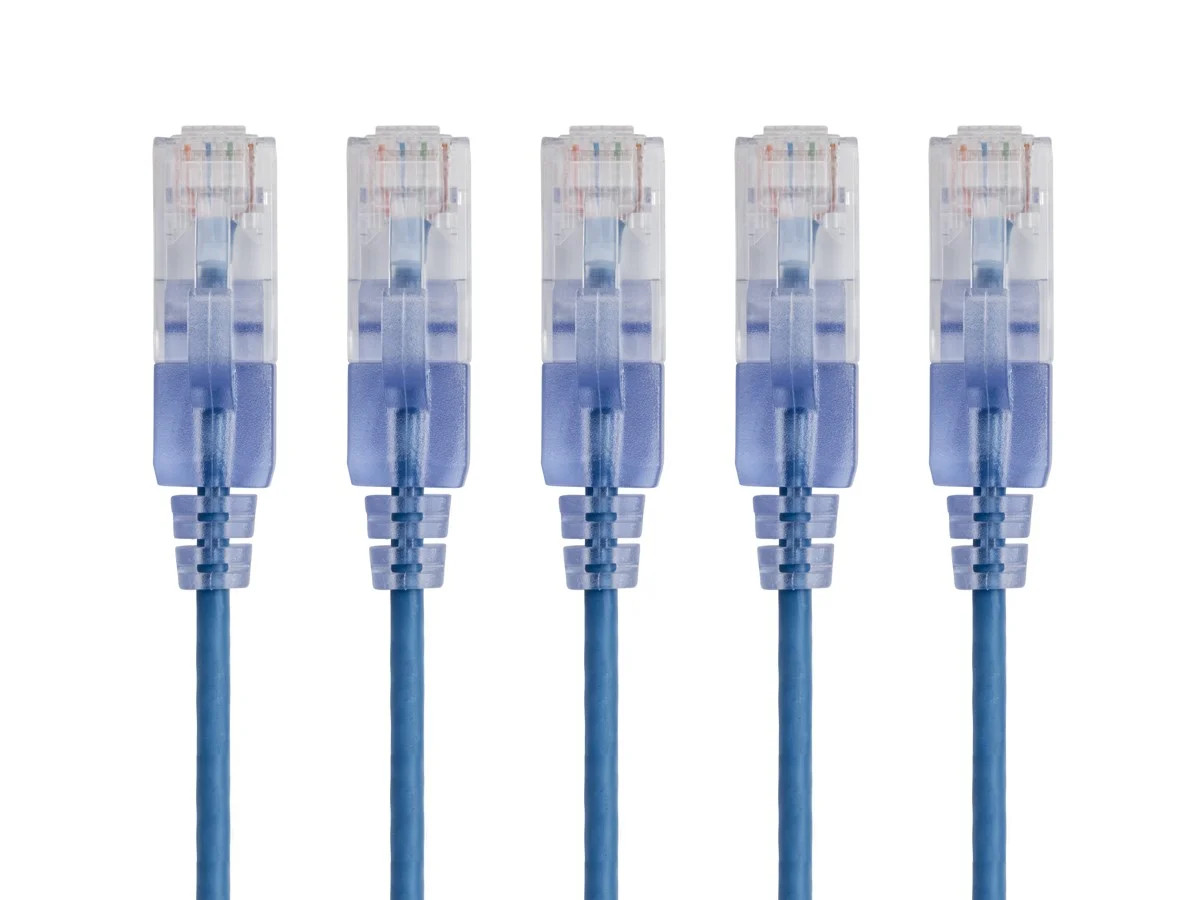 SlimRun Cat6A Ethernet Patch Cable Network RJ45 Stranded UTP 30AWG 3ft Blue 5pk