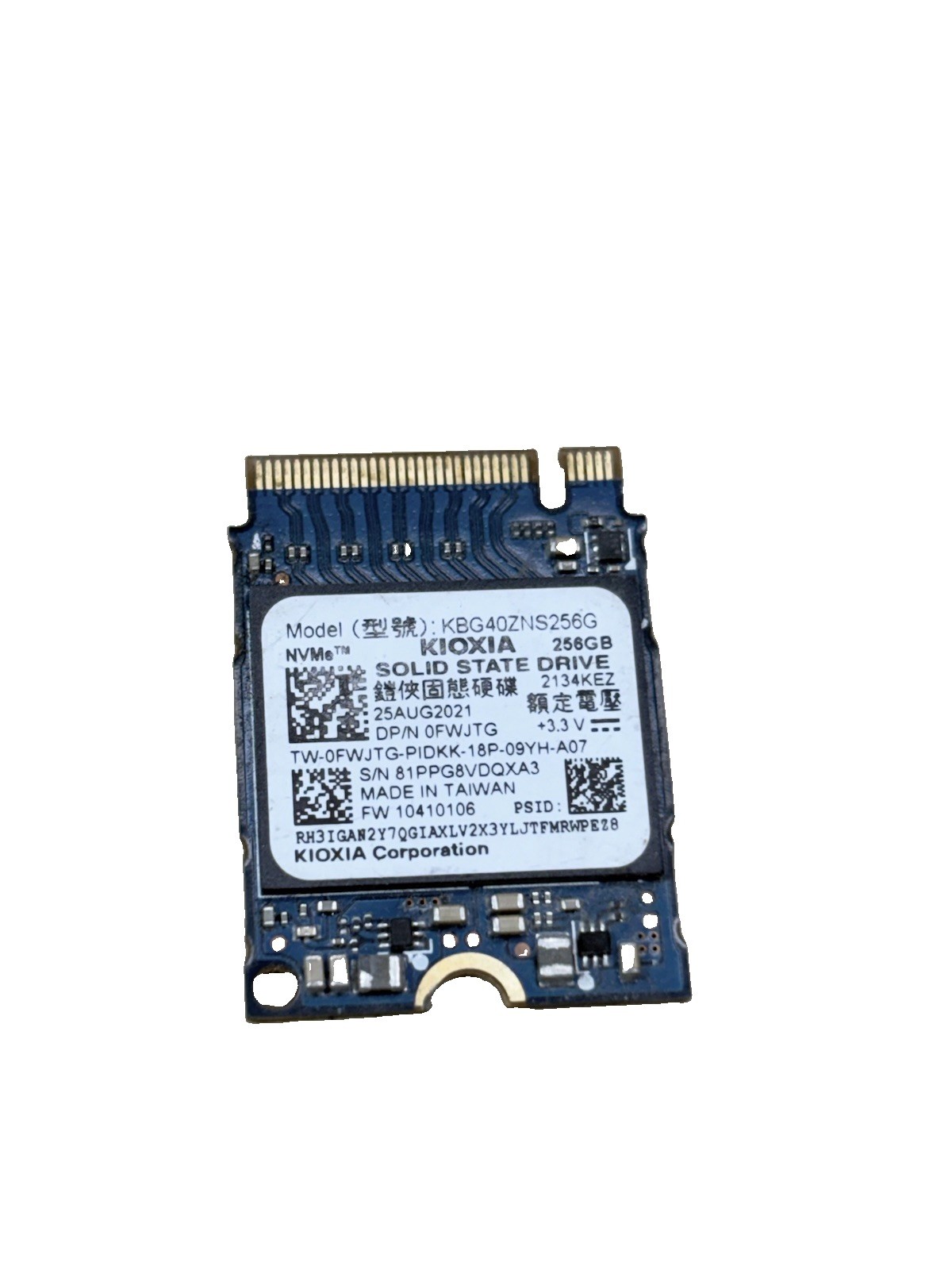Kioxia KBG40ZNS256G 256GB PCIe NVMe M.2 2230 Solid State Drive SSD Grade A