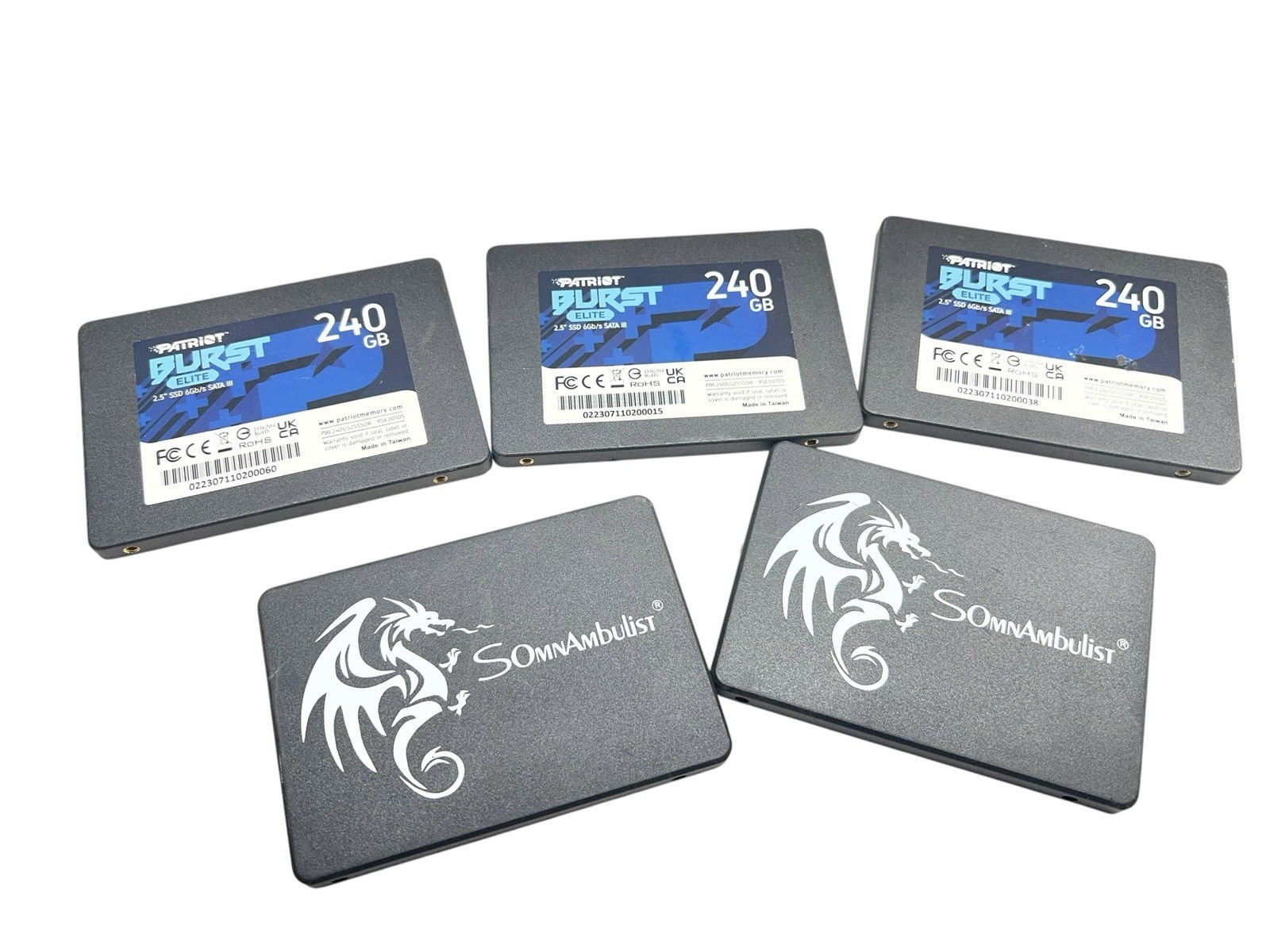Lot Of (3) Patriot Burst Elite 240GB & (2) Somnambulist 240G SSD 2.5 inch
