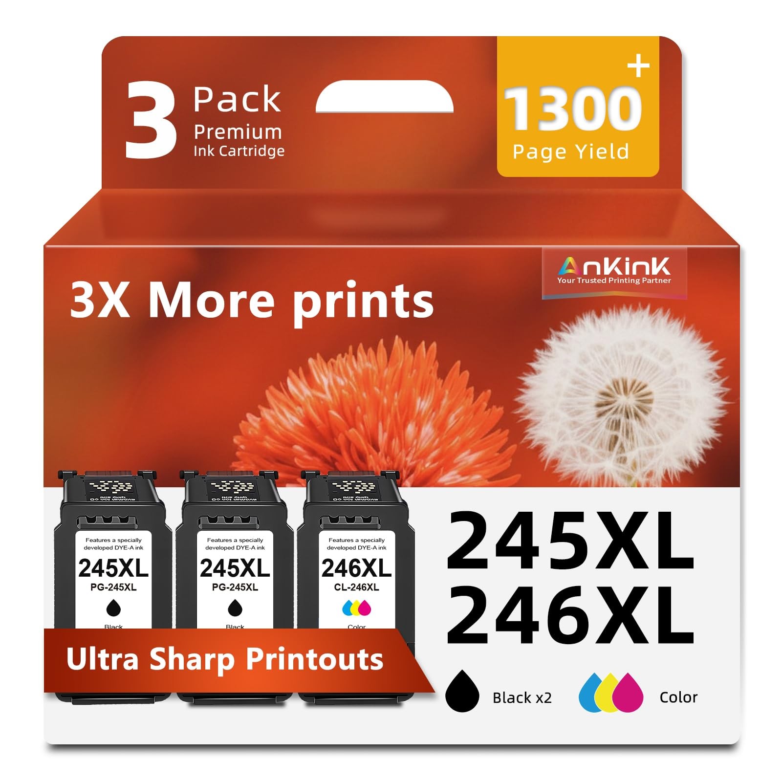 Ankink 245XL 246XL 3-Pack Ink Cartridge for Canon PG245 CL246 XL