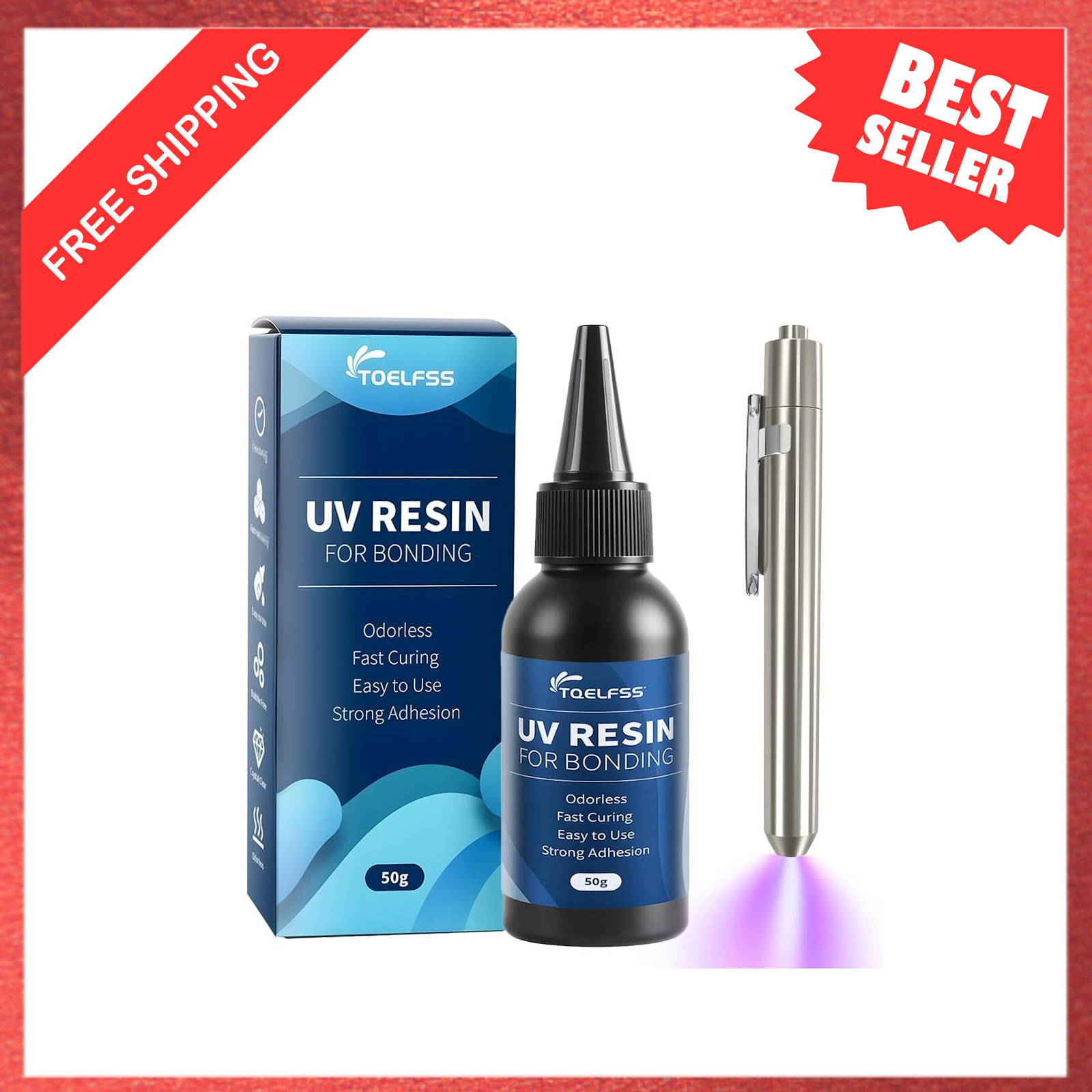 UV Resin Kit with Light, 50g Fast Curing Adhesive for Jewelry Plastic Glass