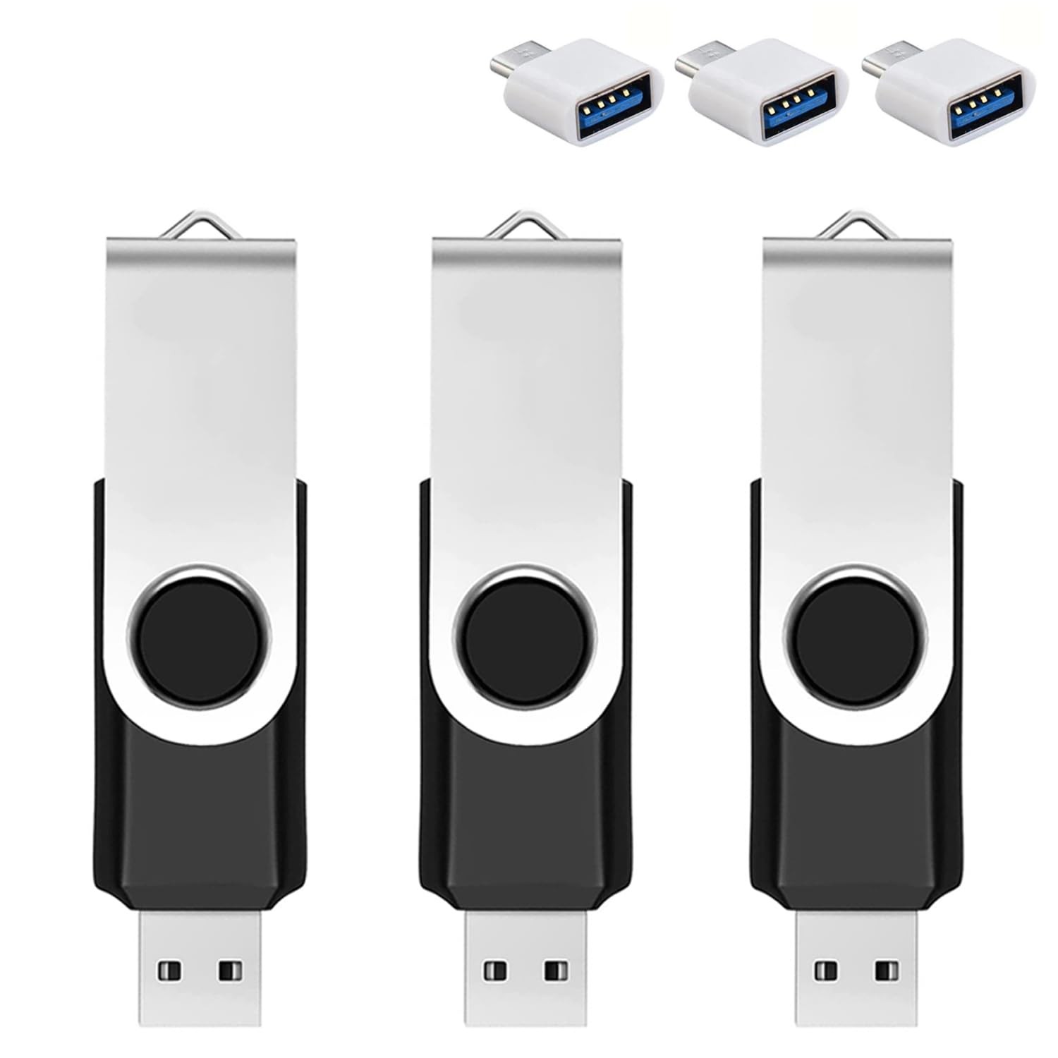 3 Pack 32GB USB Flash Drive with Adapter and Storage USB 2.0 High Speed Metal...