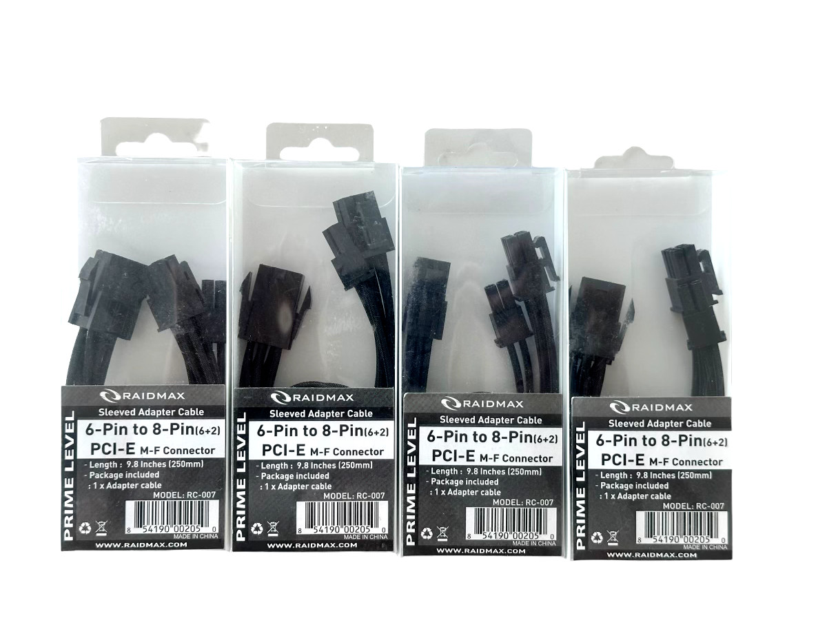 6-Pin to 8-Pin PCI-E M-F Connector Sleeved Adapter Cable 9.8in *LOT OF 5*