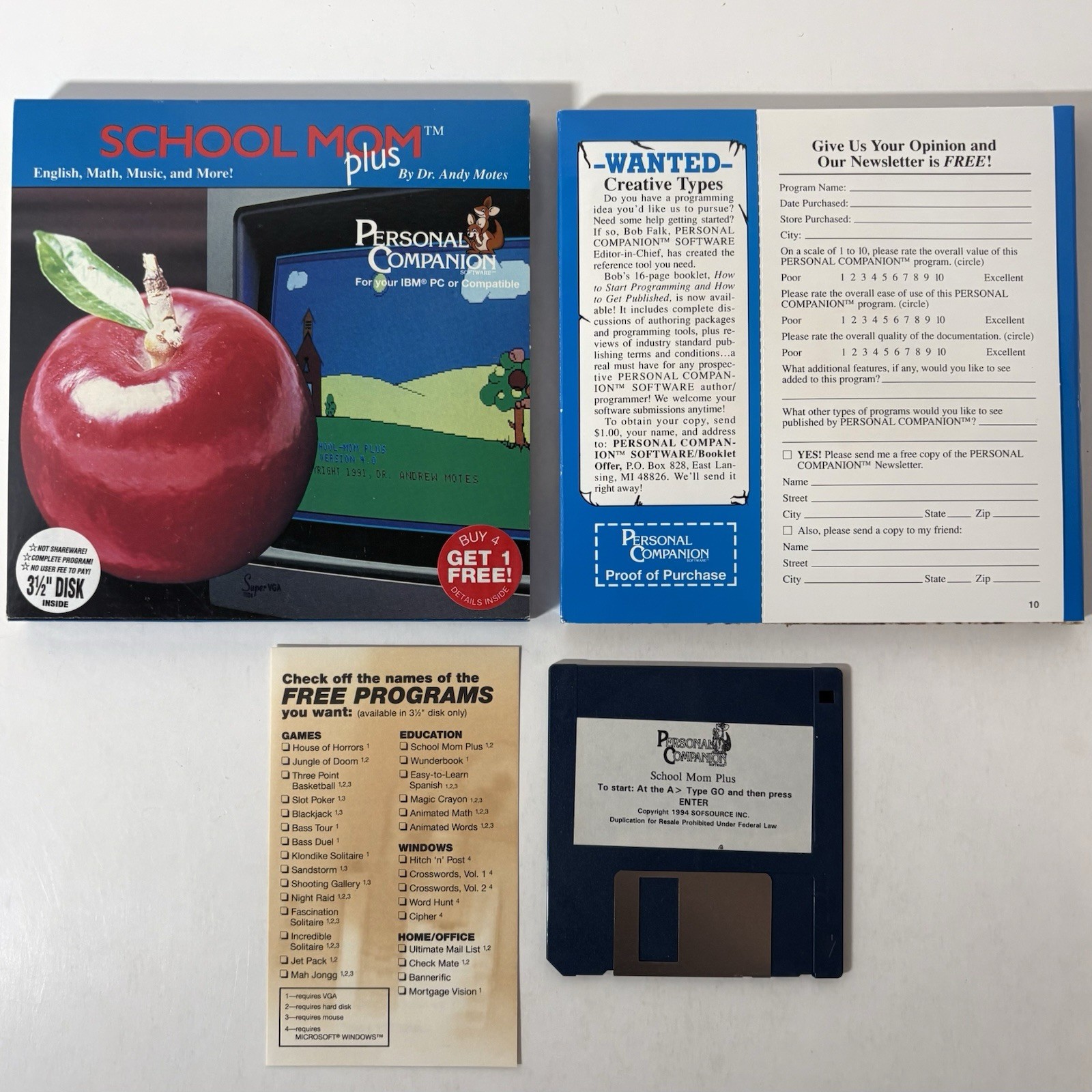 School Mom Plus 1992 Educational Software PC Floppy Disk Box Personal Companion