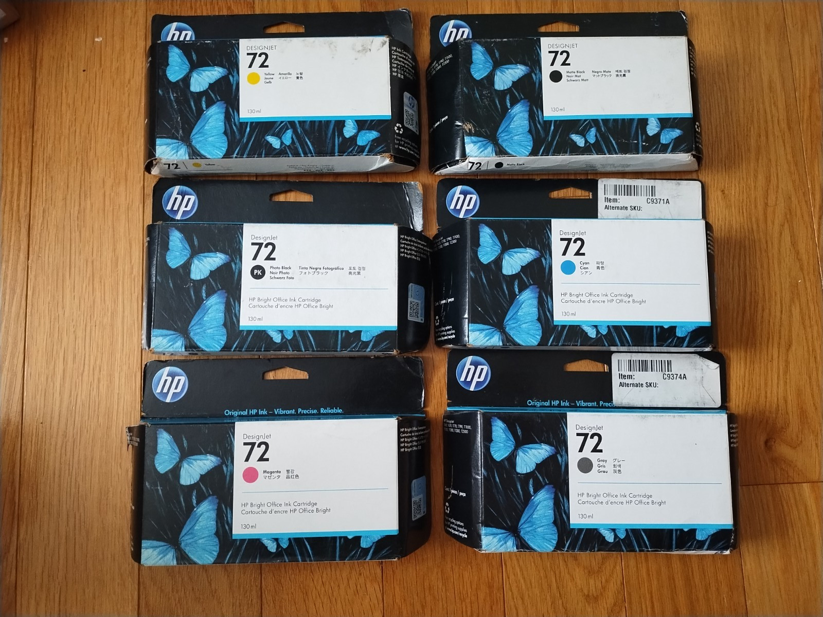 2021 GENUINE SET 6 HP #72 INKS DESIGNJET T610 T1100 C9403A C9370A C9371A-C9374A