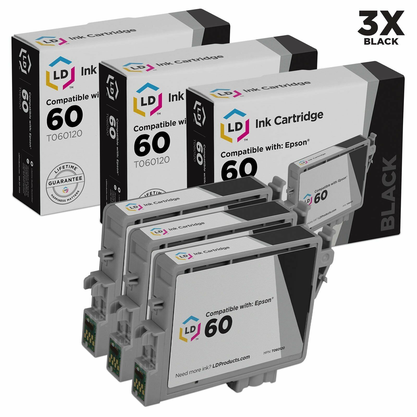 LD T060120 T060 Black Ink Cartridge Set of 3 for Epson C88 CX3800 CX3810 CX4200