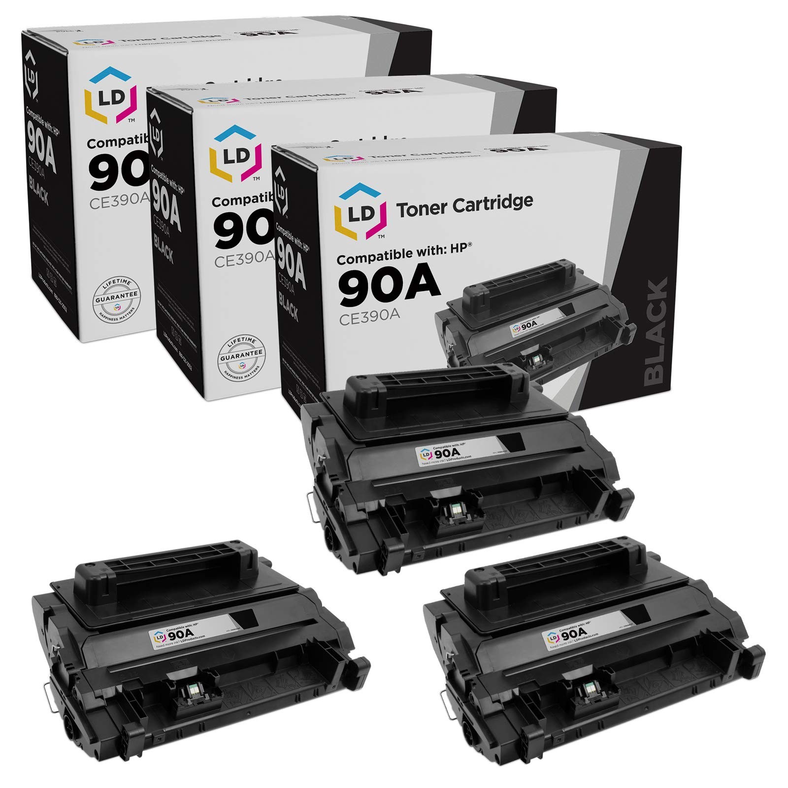 LD Compatible Replacements for HP CE390A / 90A 3PK Black Laser Toner Cartridges