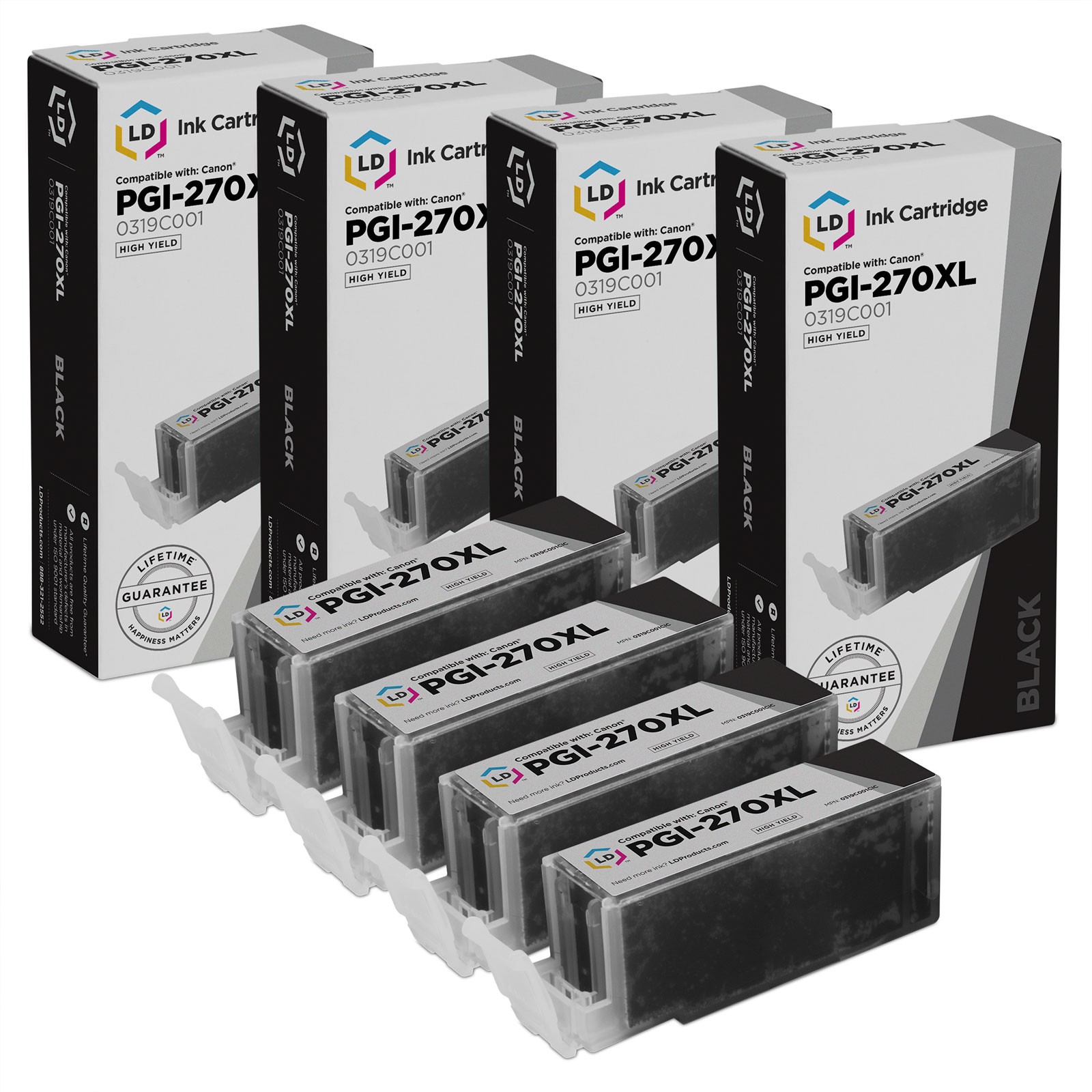 LD Compatible Canon PGI-270XL / 0319C001 4PK High Yield Pigment Black Cartridges