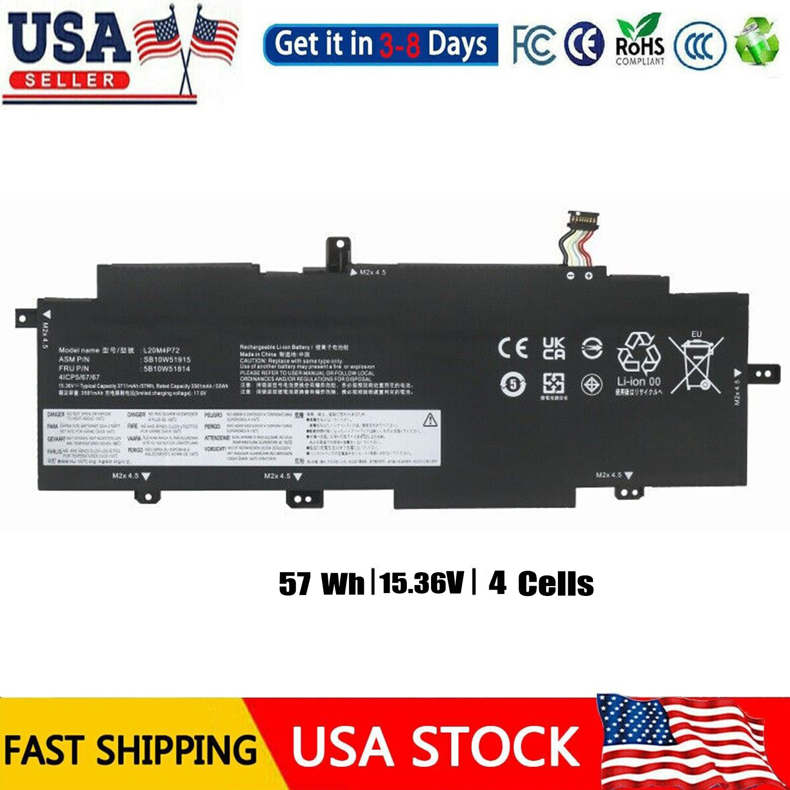 New L20M4P72 L20L4P72 L20C4P72 Battery For Lenovo ThinkPad T14s 2nd Gen 2021 US