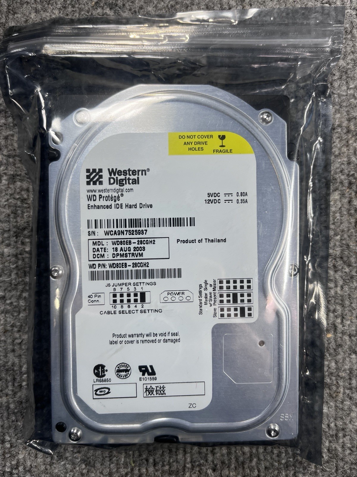 Original Xbox Western Digital 8 GB 3.5" IDE Hard Drive HD WD80EB UNLOCKED WORKS