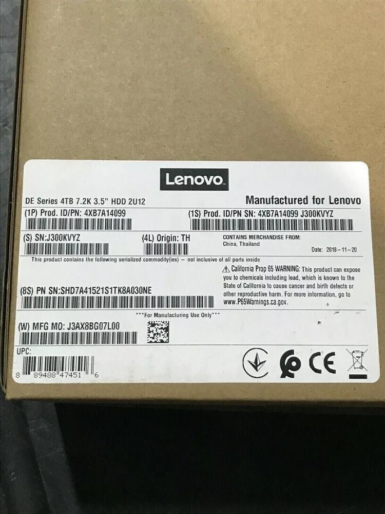 01PG622 4XB7A14099 For Lenovo ThinkSystem 3.5" 4TB 7.2K SAS 12G HDD Hard Drive