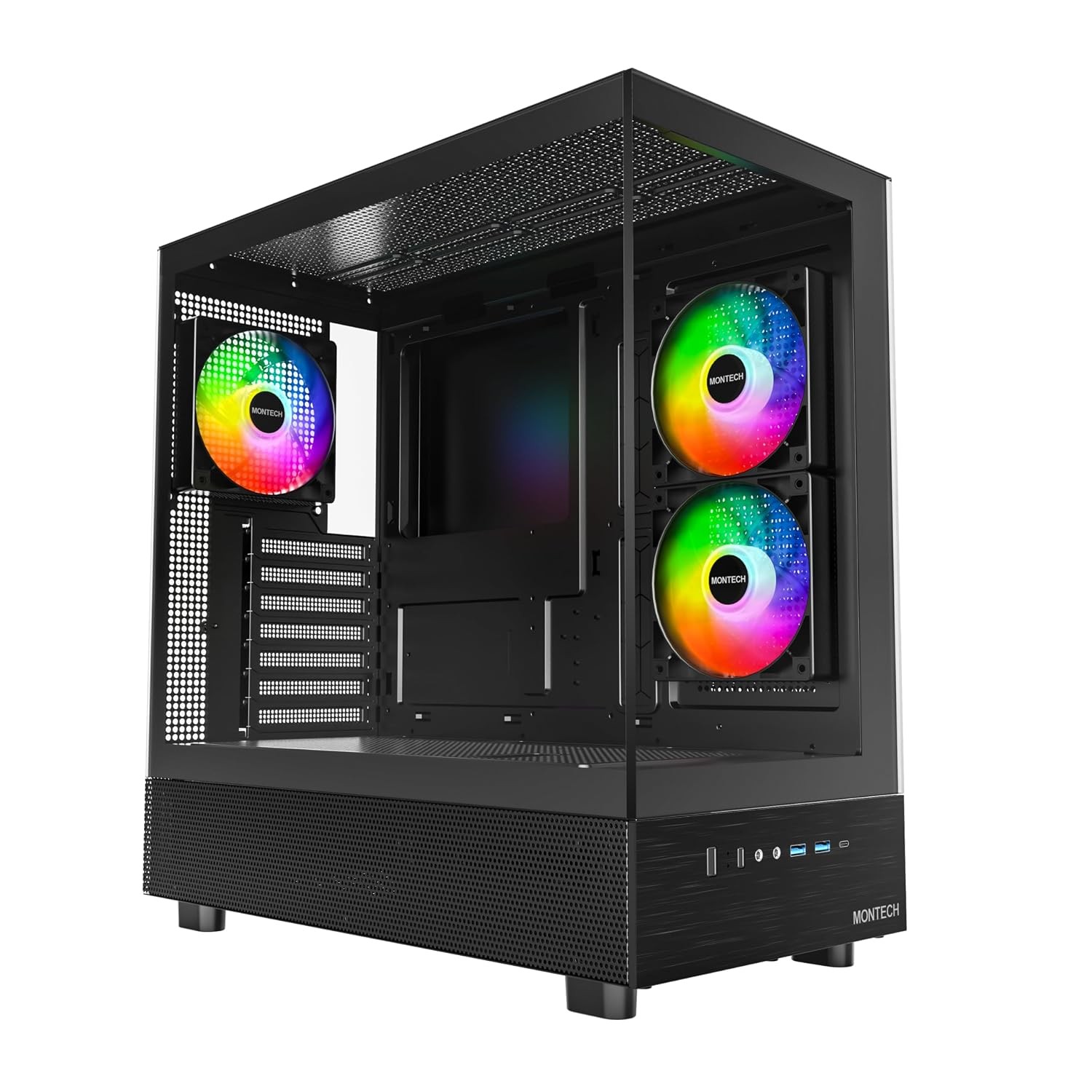 MONTECH XR Black ATX High Airflow PC Case with 3 ARGB PWM Fans 420mm GP