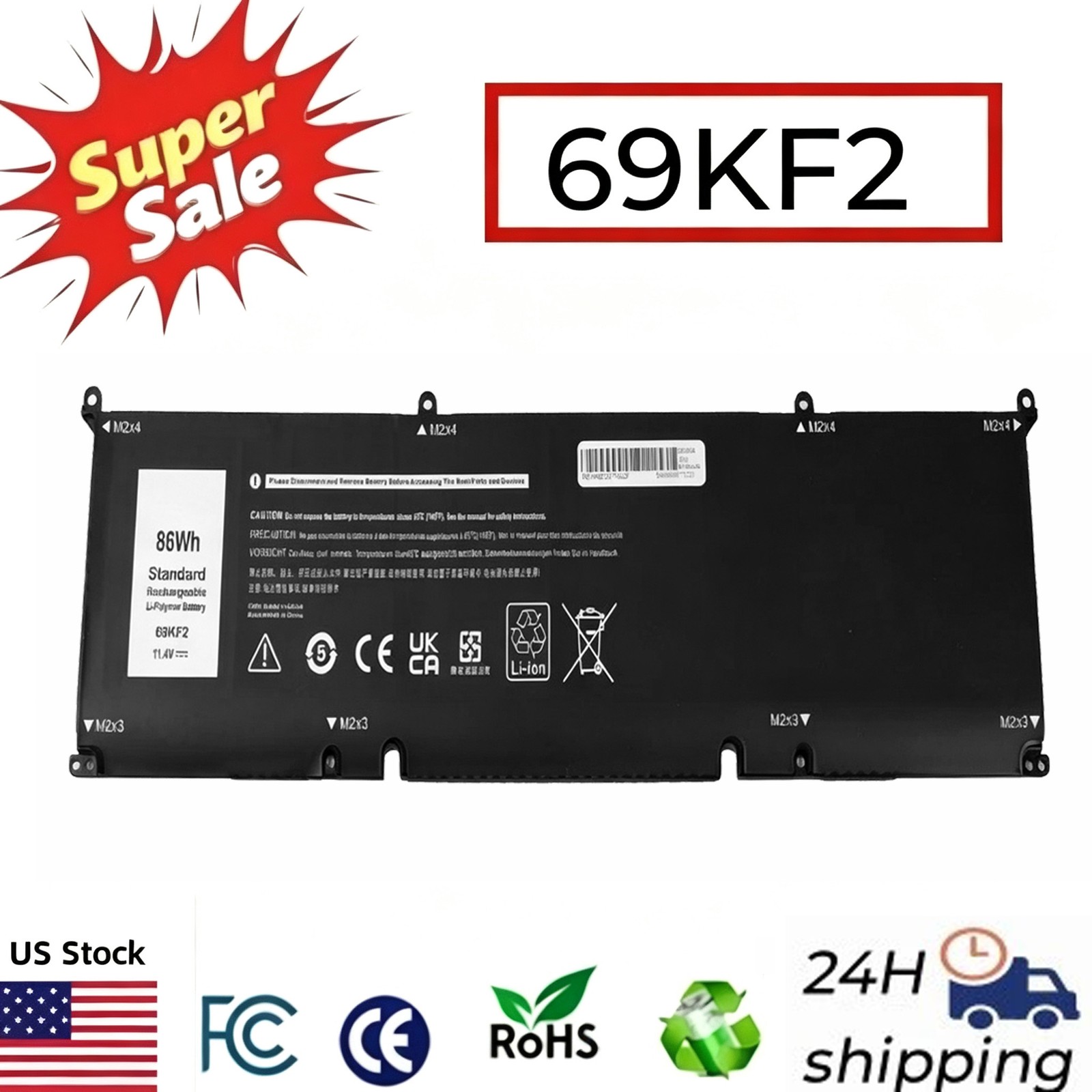 LOT 69KF2 Battery for Dell XPS 15 9500 9510 9520 Precision 5550 5560 5570 70N2F