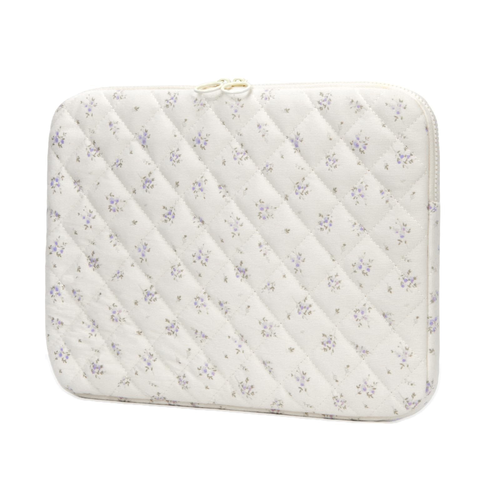 Floral Puffy Laptop Sleeve 13-14 Inch Corduroy Cute Quilted Laptop Protective...