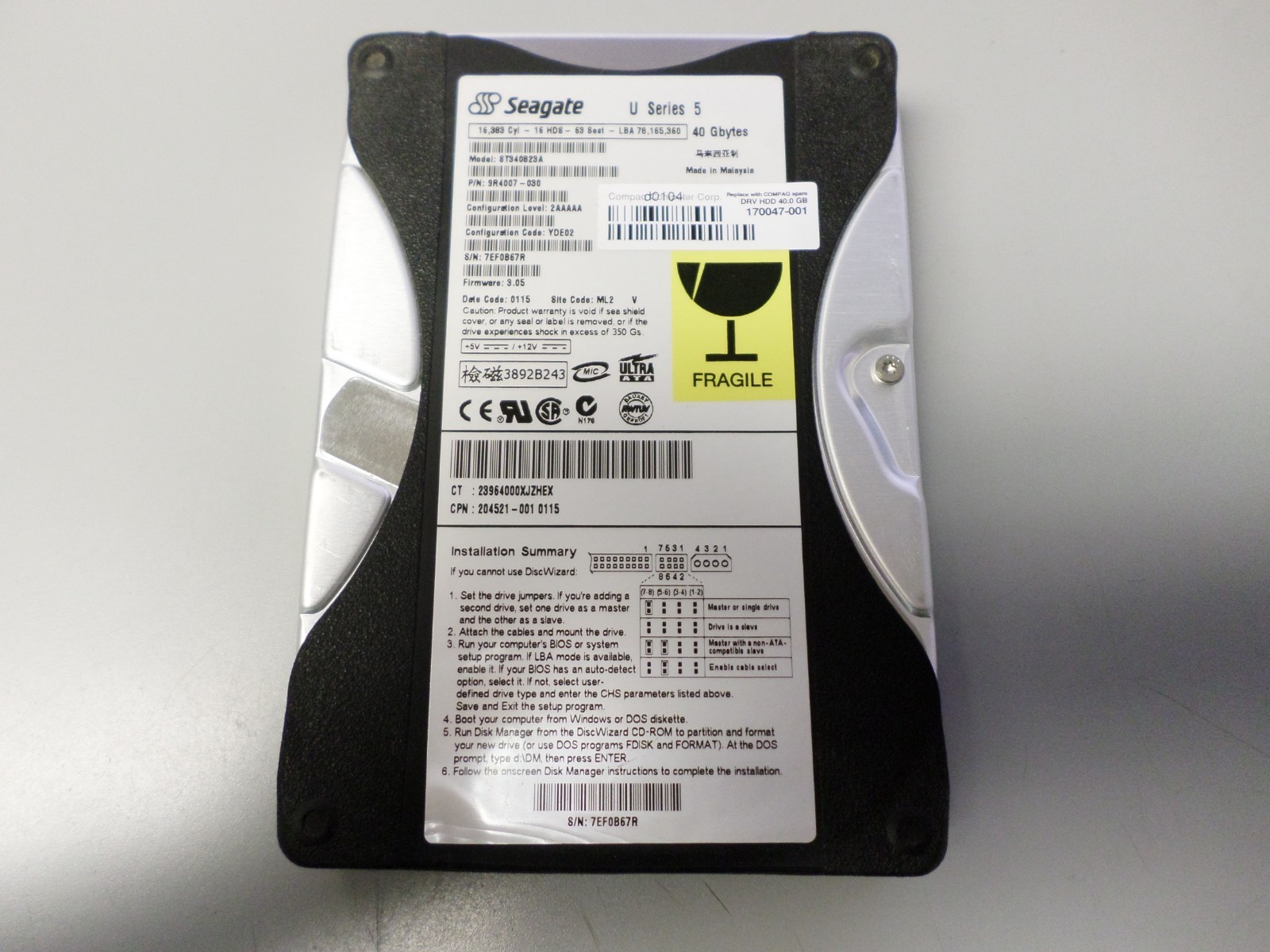 Seagate U Series 5 ST340823A 40GB 3.5” IDE PATA Hard Drive HDD