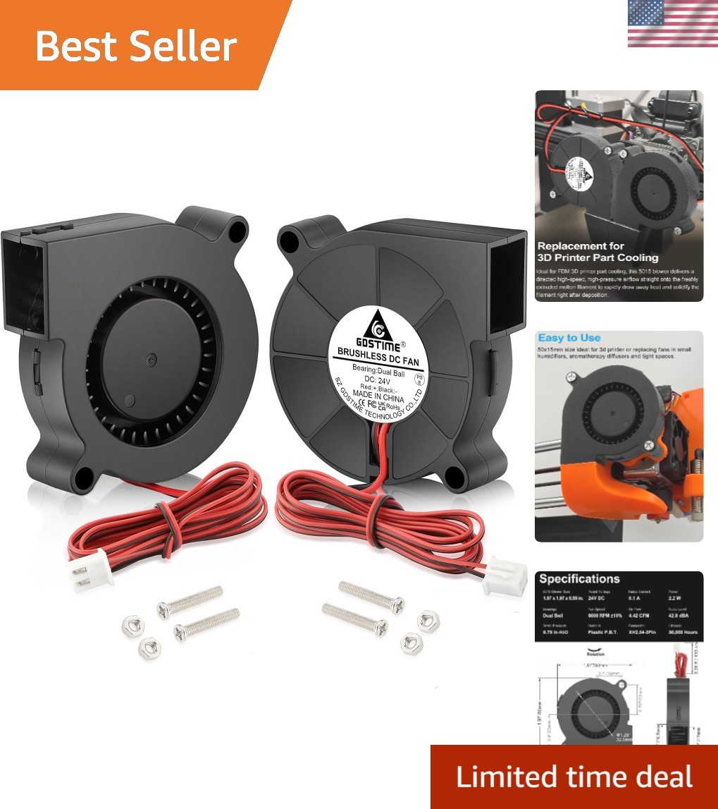 5015 Blower Fan 24V 50mm x 15mm 2Pin Dual Ball Bearing 2-Pack