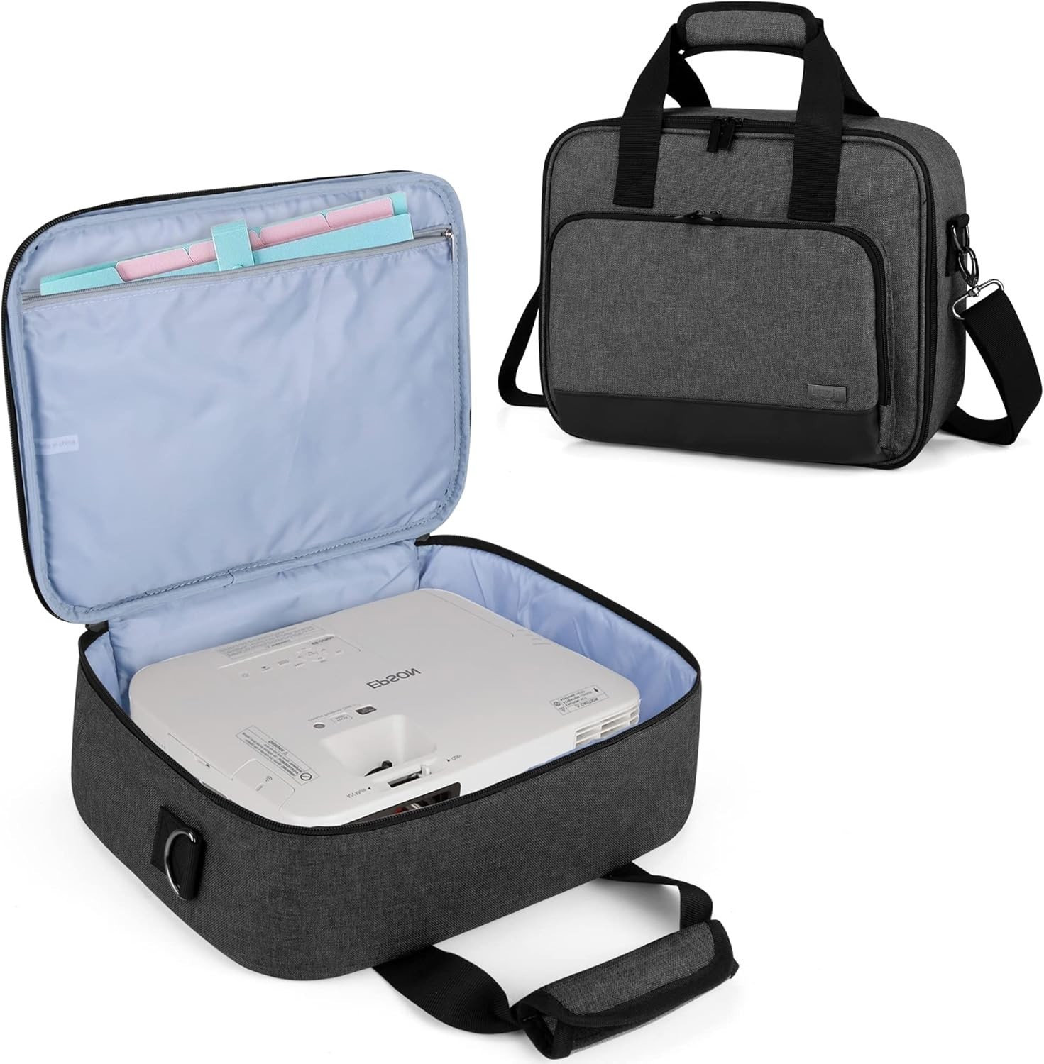 Projector Case, with Accessories Storage Pockets, Medium(13.75x10.5x4.5In) Black