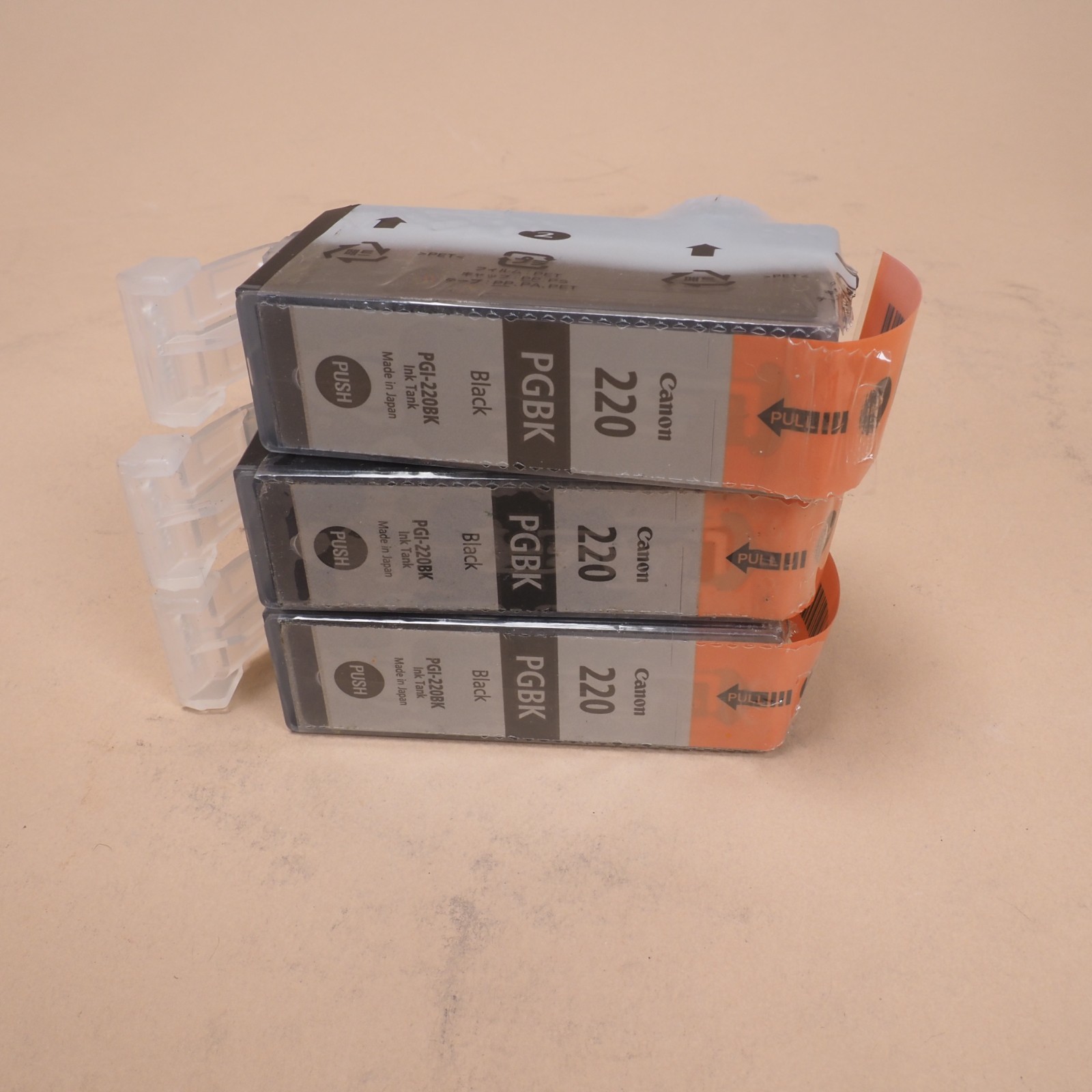 Lot of 3 Genuine Canon 220 1 Black PGBK PGI-220BK