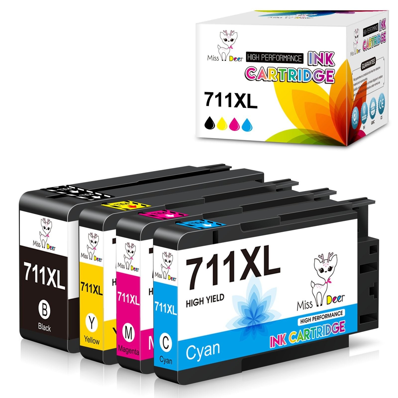 Miss Deer 4 Pack 711Xl Ink Cartridges High Yield Compatible Replacemen