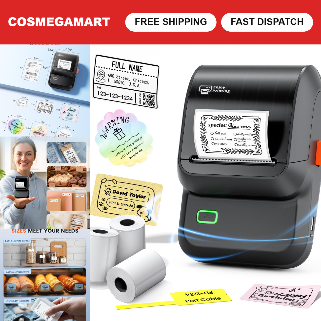 Portable Bluetooth Label Maker Machine, Thermal Printer with 3 Tapes - Black