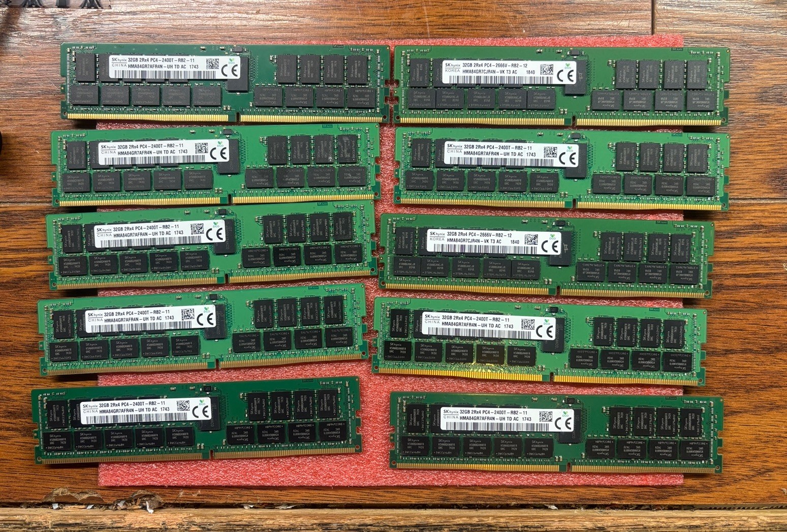 Lot of 10 SK Hynix 32GB DDR4 PC4 2400T HMA84GR7MFR4N-UH Server Memory RAM 320gb