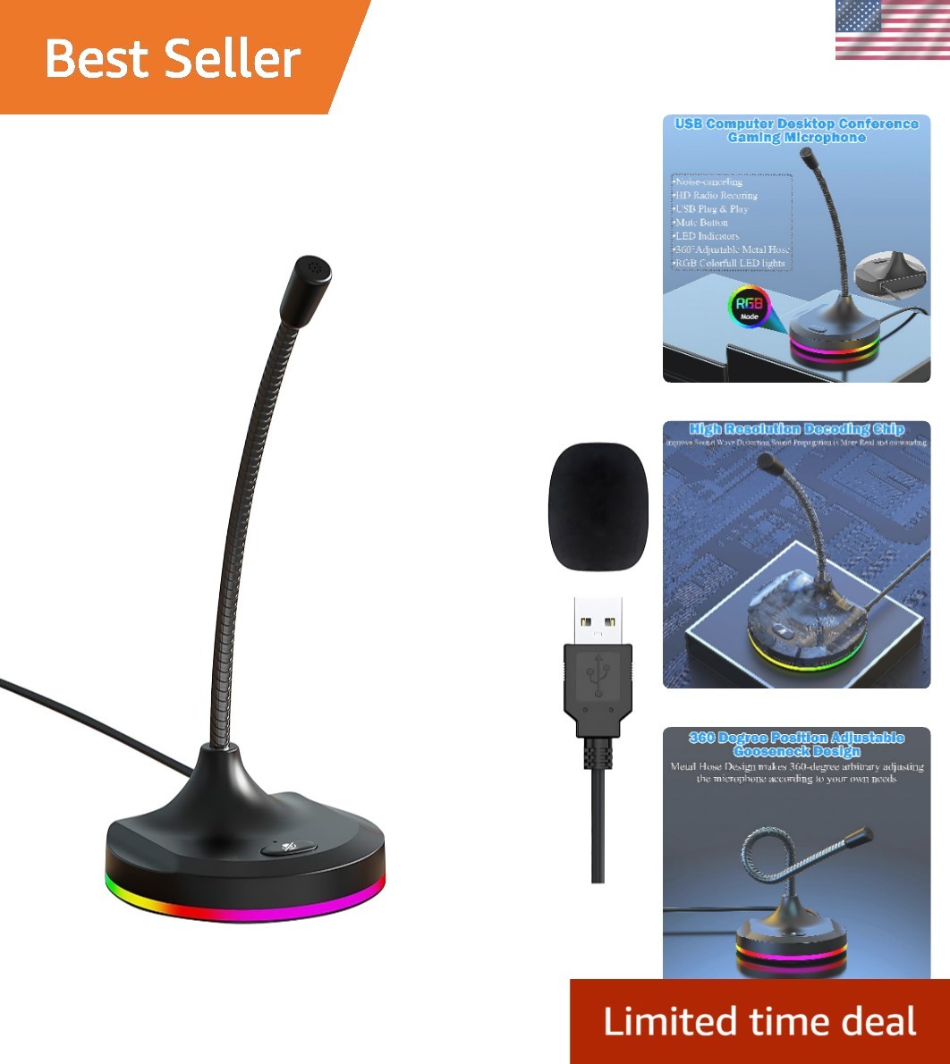 USB Microphone with RGB Lighting – Perfect for Gaming & Streaming