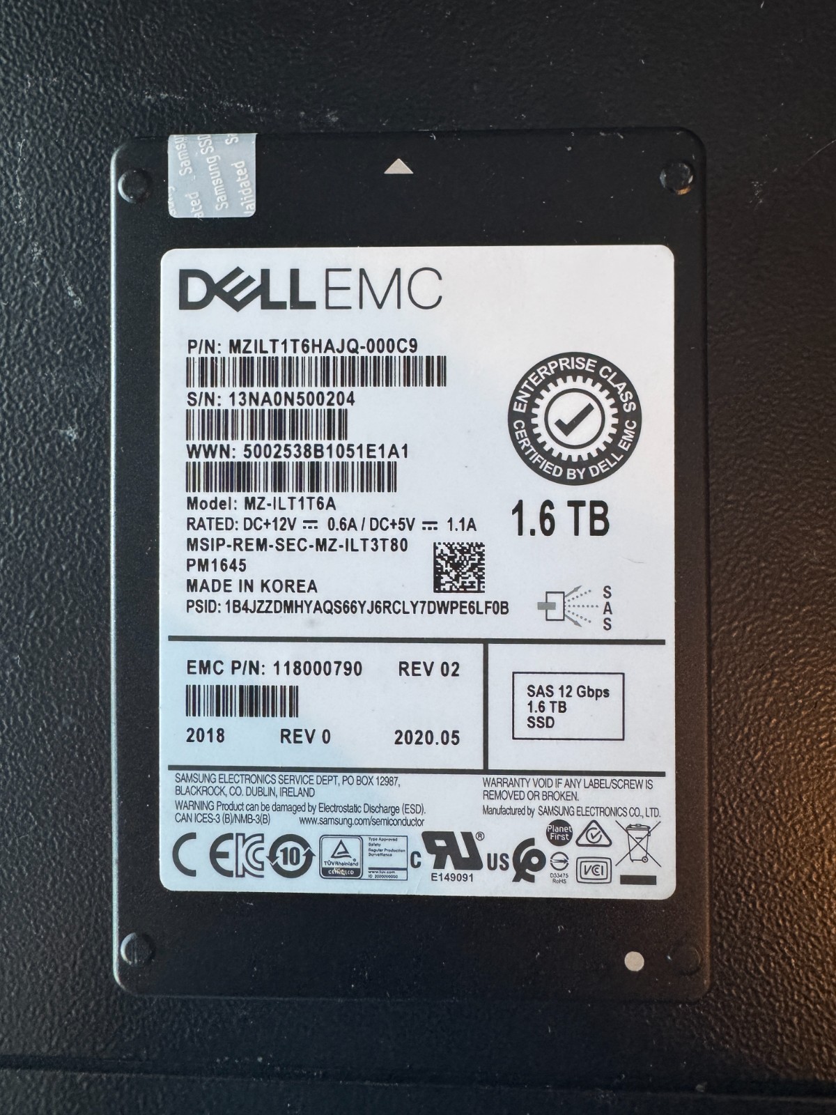 DELL EMC 1.6TB 12GBPS SAS 2.5" SOLID STATE DRIVE MZILT1T6HAJQ-000C9
