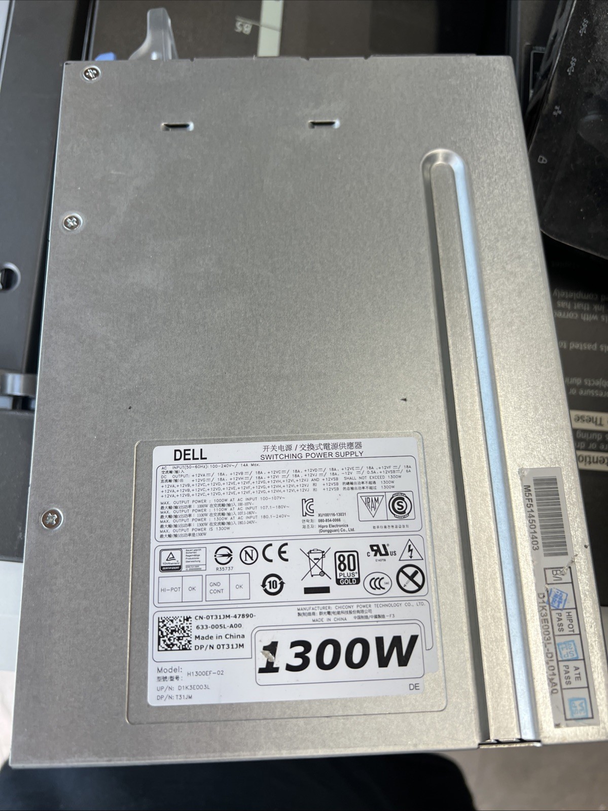 Dell T31JM 1300W H1300EF-02  Power Supply Unit PSU for Precision T7910 0T31JM