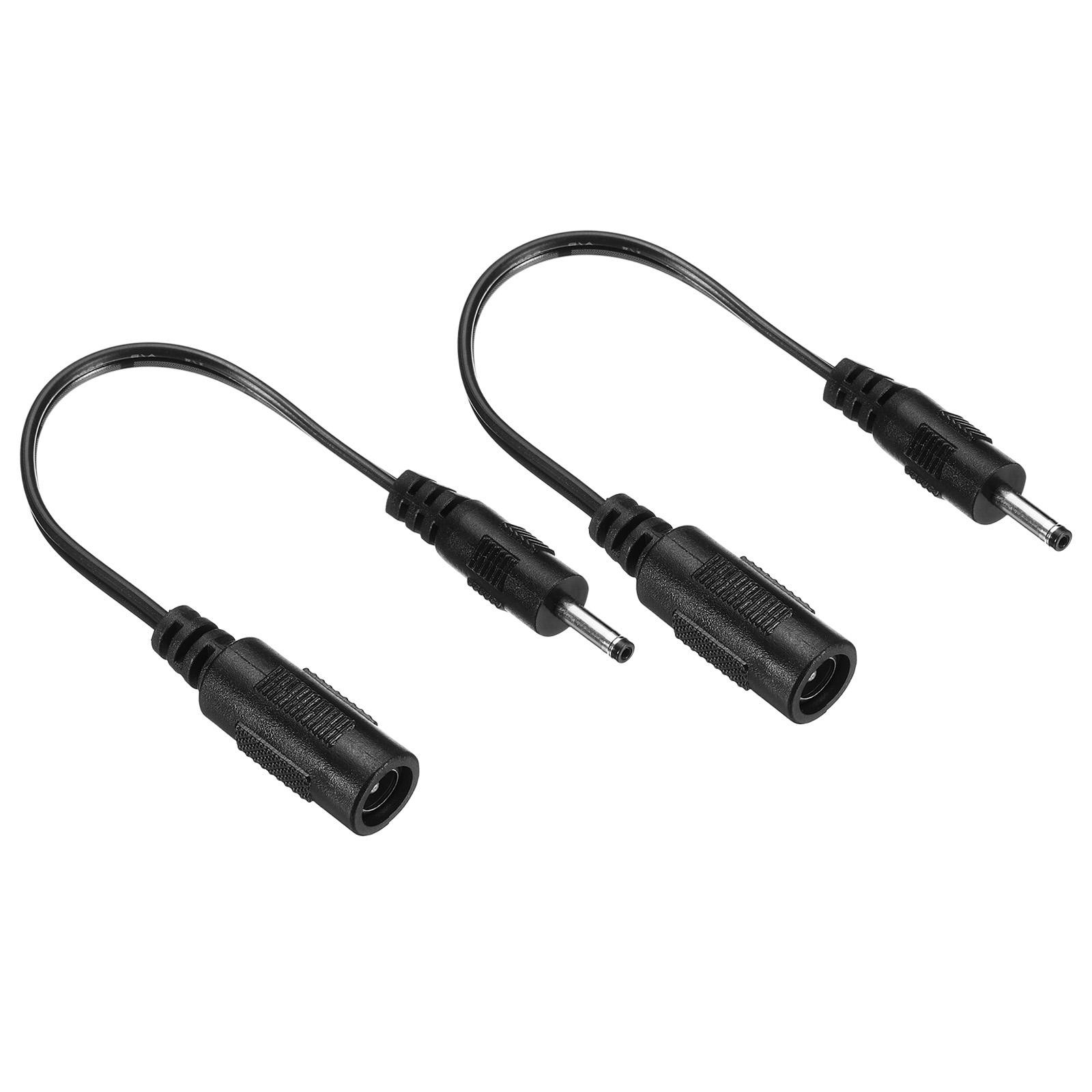 2Pcs DC 5.5 x 2.1mm Female to 3 x 1.1mm Male Extension Cable Adapter Cord Black