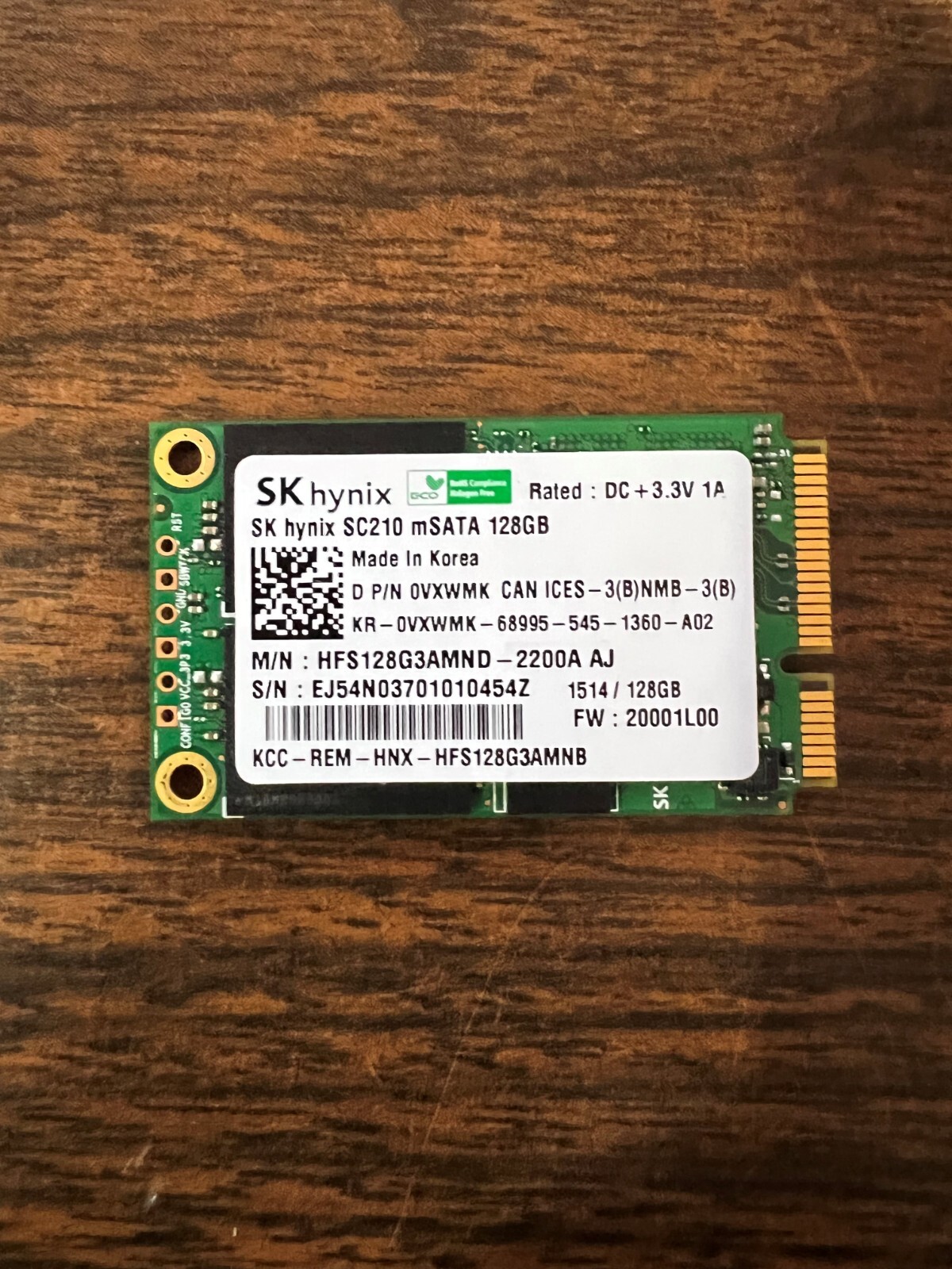 0VXWMK DELL XPS 13 128GB mSATA mini-PCIE SSD 6.0Gb/s SC210 HFS128G3AMND
