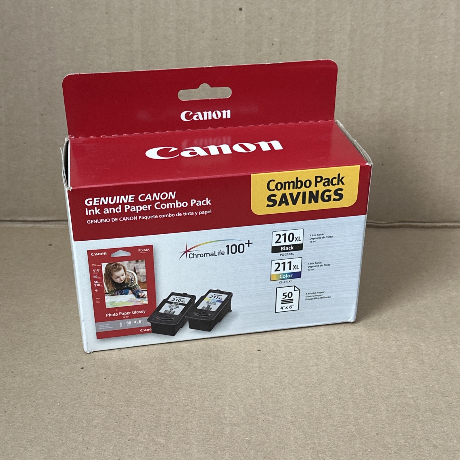 Canon 210XL Black 211XL Color and Photo Paper Combo Pack 2973B004 New Sealed